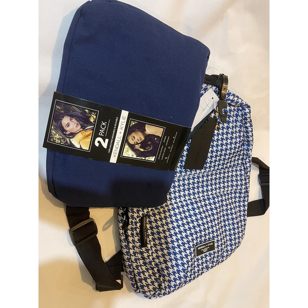 KENDALL & KYLIE 2 PACK BACKPACK Solid Navy & Blue/White Check Print $60 NEW - Picture 6 of 11